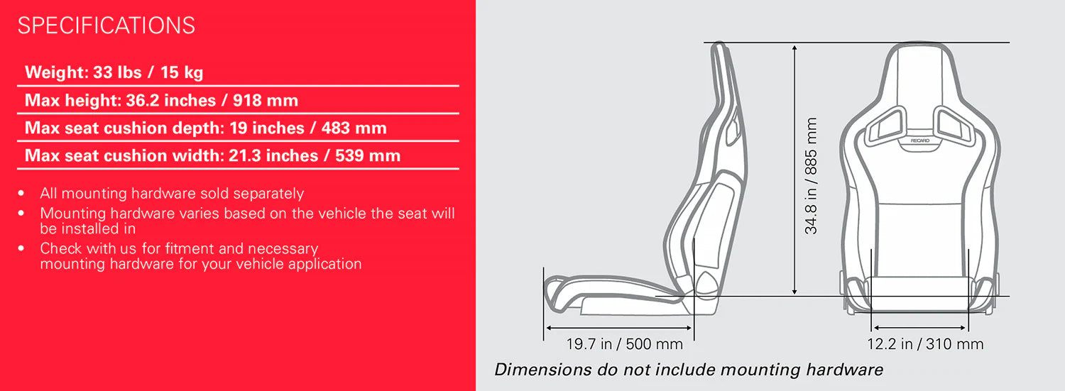 Recaro Cross Sportster CS -PASSENGER SIDE, Vinyl Black Bolster, Suede Black Insert, Silver Logo (Recaro) Part No. 414.200.3216